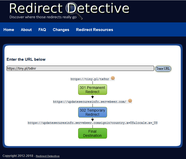 Screenshot of Redirect Detective